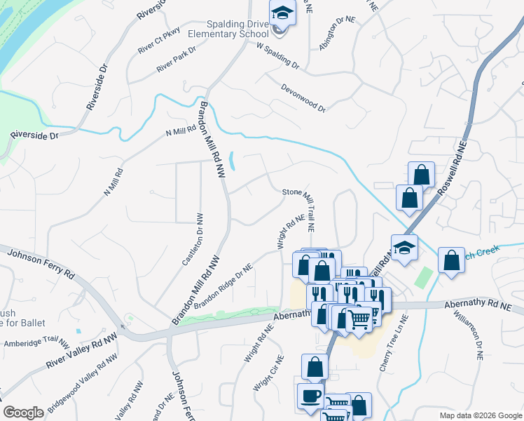 map of restaurants, bars, coffee shops, grocery stores, and more near 970 Lost Forest Drive Northwest in Atlanta