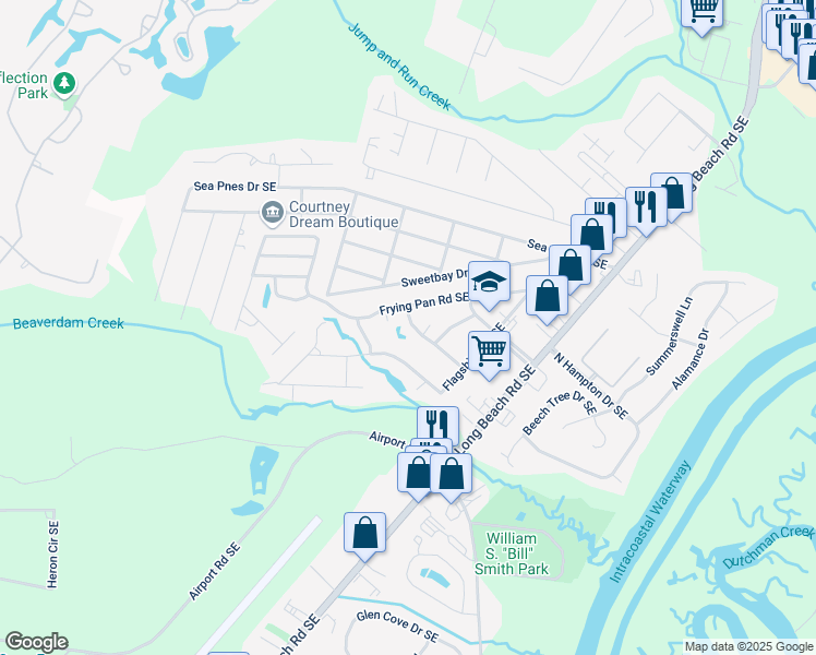map of restaurants, bars, coffee shops, grocery stores, and more near 4917 Dreamweaver Court in Southport