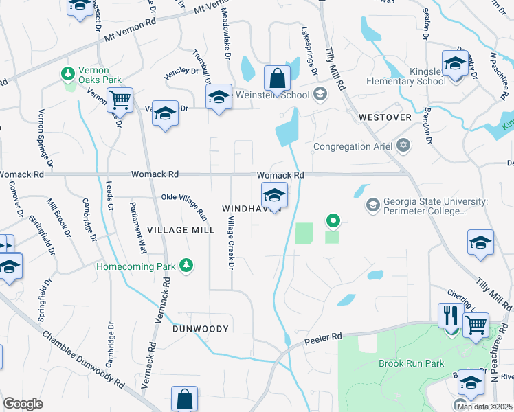 map of restaurants, bars, coffee shops, grocery stores, and more near 4915 Windhaven Court in Dunwoody