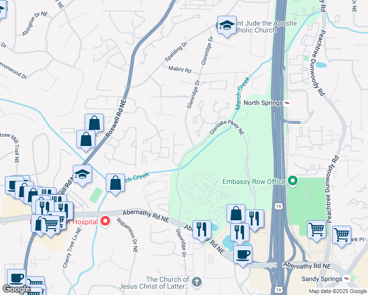 map of restaurants, bars, coffee shops, grocery stores, and more near 6812 Glenridge Drive in Atlanta