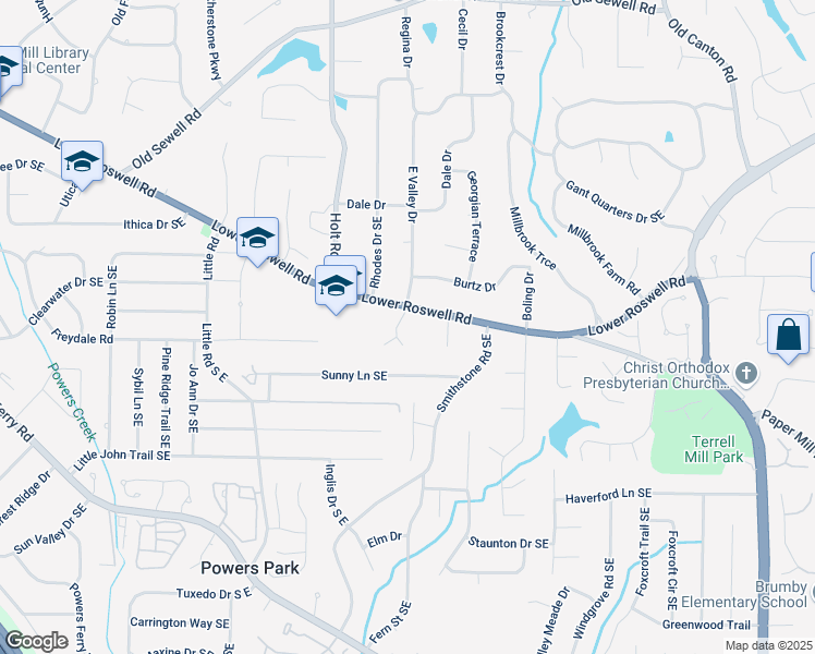 map of restaurants, bars, coffee shops, grocery stores, and more near 511 Pine Springs Trail Southeast in Marietta