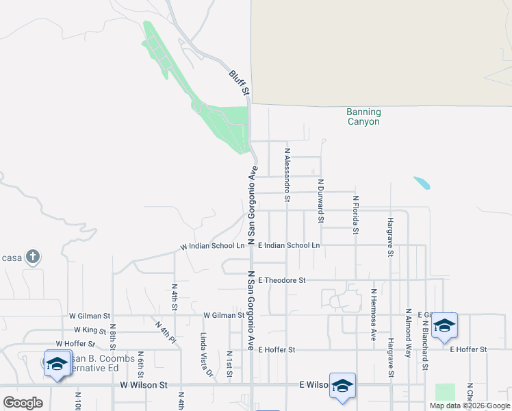 map of restaurants, bars, coffee shops, grocery stores, and more near 33 East Repplier Road in Banning