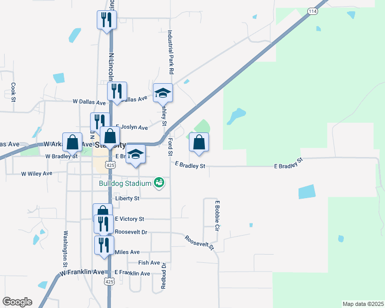 map of restaurants, bars, coffee shops, grocery stores, and more near 509 Braydn Lane in Star City