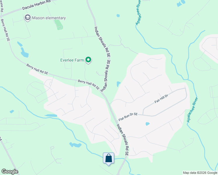 map of restaurants, bars, coffee shops, grocery stores, and more near 3897 Indian Shoals Road Southeast in Bethlehem
