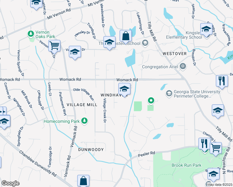 map of restaurants, bars, coffee shops, grocery stores, and more near 4915 Windhaven Court in Dunwoody
