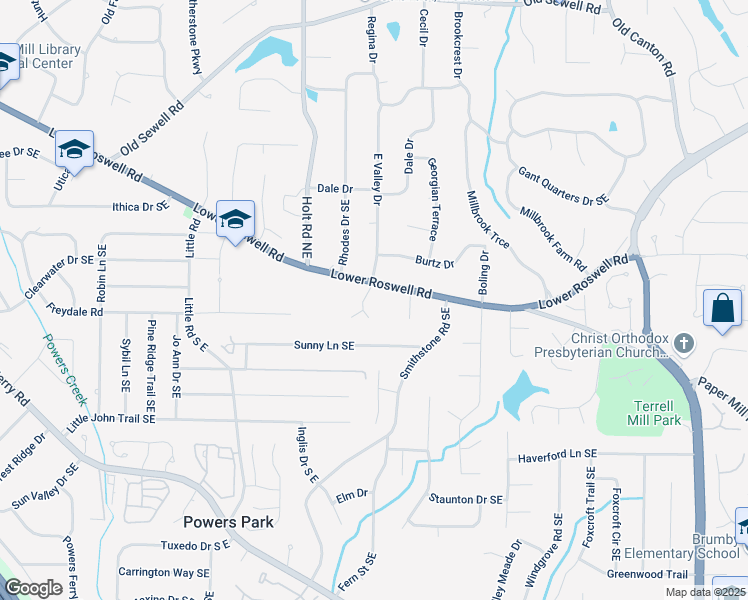 map of restaurants, bars, coffee shops, grocery stores, and more near 511 Pine Springs Trail Southeast in Marietta