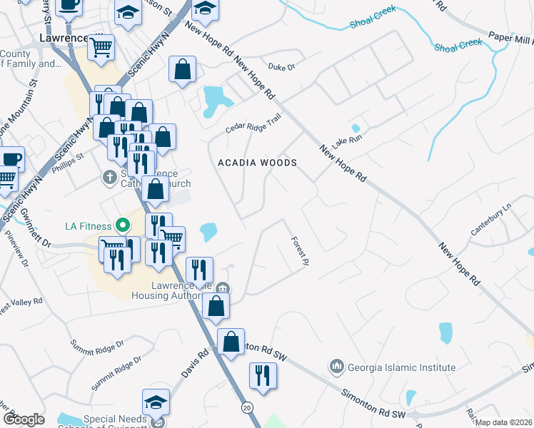 map of restaurants, bars, coffee shops, grocery stores, and more near 122 Floyd St in Lawrenceville