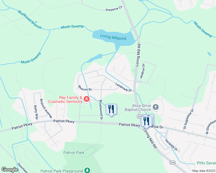 map of restaurants, bars, coffee shops, grocery stores, and more near 42 Beacon Court in Sumter