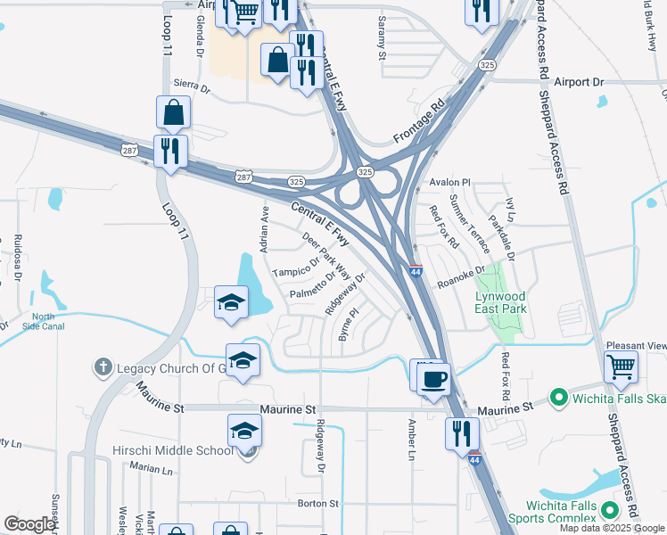 map of restaurants, bars, coffee shops, grocery stores, and more near 2700 Palmetto Drive in Wichita Falls