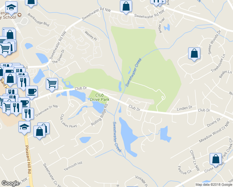 map of restaurants, bars, coffee shops, grocery stores, and more near 3221 Tennington Place in Lawrenceville