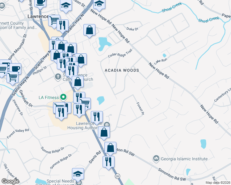 map of restaurants, bars, coffee shops, grocery stores, and more near 147 Floyd Street in Lawrenceville