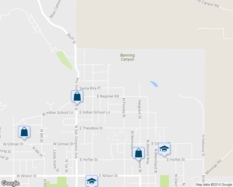map of restaurants, bars, coffee shops, grocery stores, and more near 521 East Repplier Road in Banning