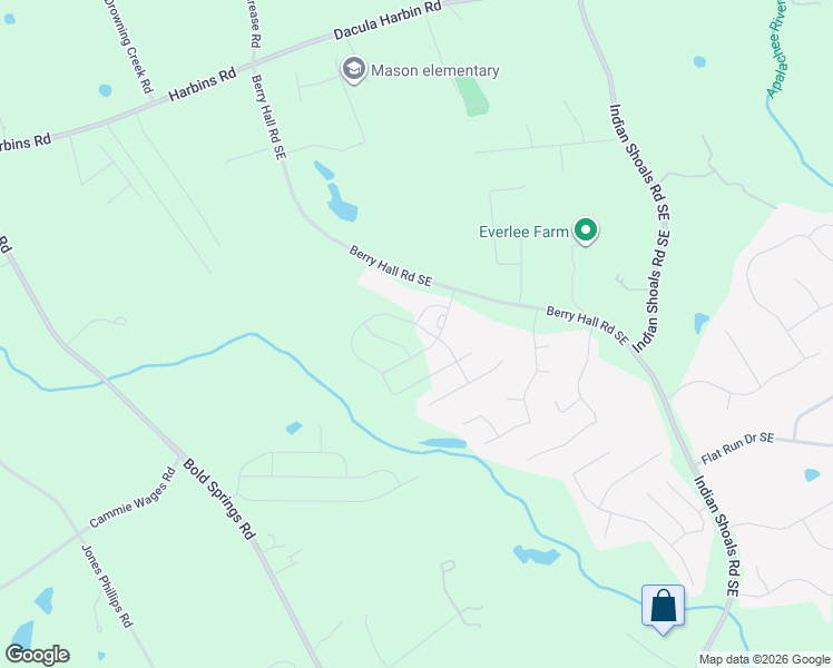 map of restaurants, bars, coffee shops, grocery stores, and more near 2451 Berry Hall Road Southeast in Bethlehem