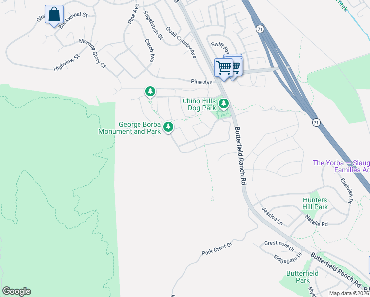 map of restaurants, bars, coffee shops, grocery stores, and more near 5611 Avenida de Portugal in Chino Hills