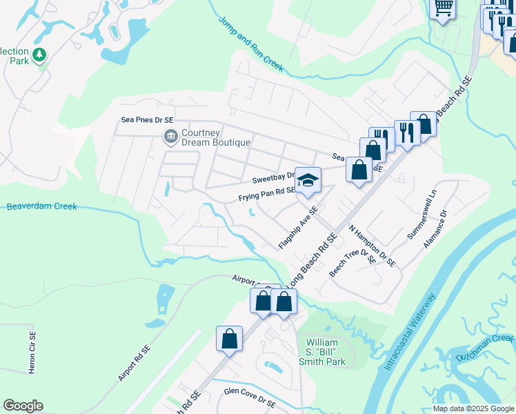 map of restaurants, bars, coffee shops, grocery stores, and more near 4712 Halyard Road Southeast in Southport