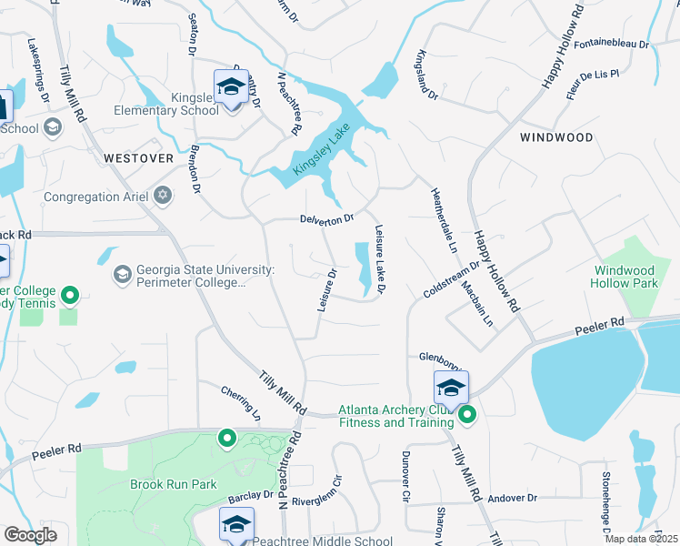 map of restaurants, bars, coffee shops, grocery stores, and more near 4936 Leisure Drive in Dunwoody