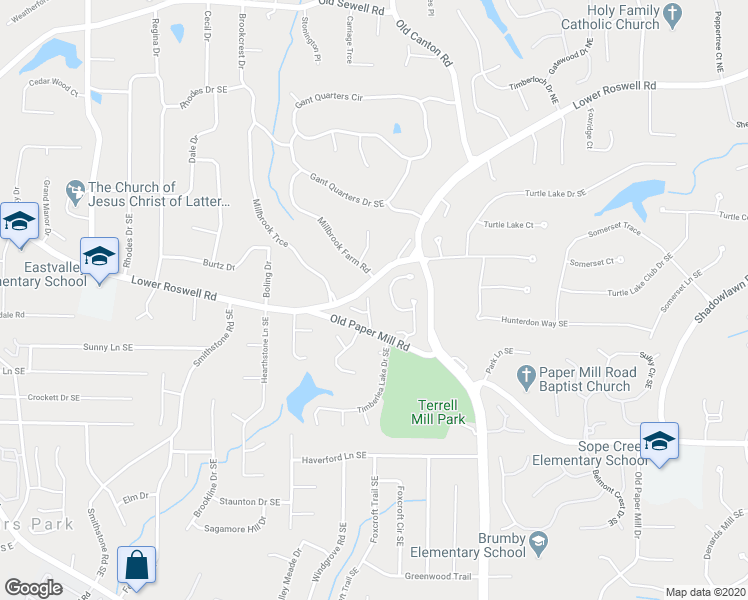 map of restaurants, bars, coffee shops, grocery stores, and more near 509 Prentiss Point Southeast in Marietta