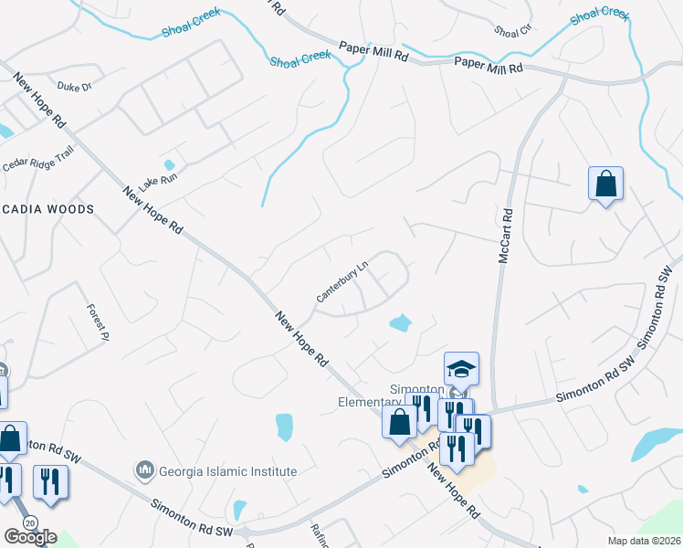 map of restaurants, bars, coffee shops, grocery stores, and more near 210 Canterbury Lane in Lawrenceville