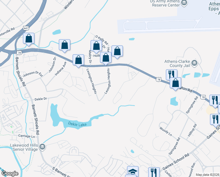 map of restaurants, bars, coffee shops, grocery stores, and more near 370 Lexington Heights in Athens