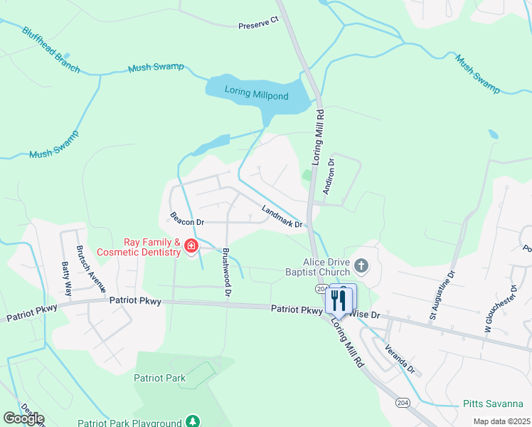 map of restaurants, bars, coffee shops, grocery stores, and more near 3402 Landmark Dr in Sumter