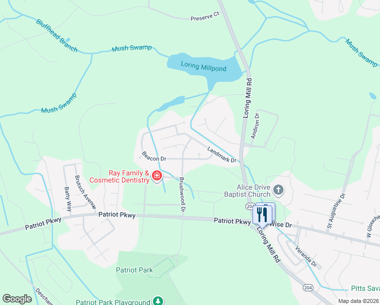 map of restaurants, bars, coffee shops, grocery stores, and more near 20 Brushwood Court in Sumter