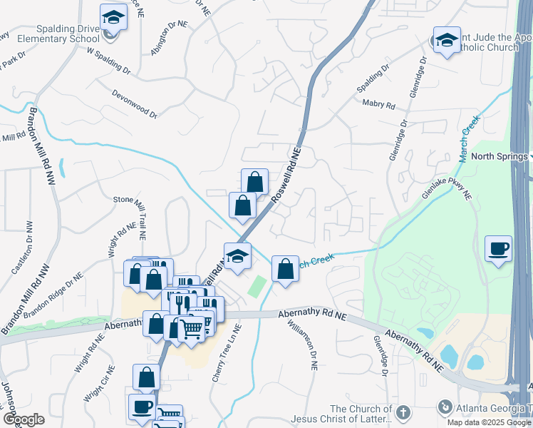 map of restaurants, bars, coffee shops, grocery stores, and more near 6851 Georgia 9 in Sandy Springs
