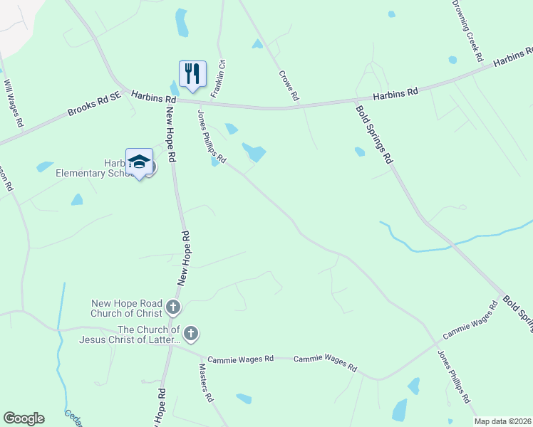 map of restaurants, bars, coffee shops, grocery stores, and more near 2145 Jones Phillips Road in Dacula