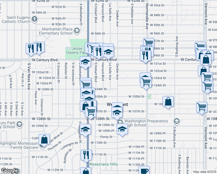 map of restaurants, bars, coffee shops, grocery stores, and more near 10340 Harvard Boulevard in Los Angeles