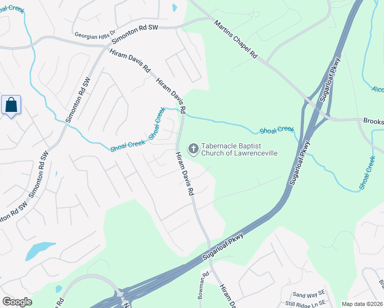 map of restaurants, bars, coffee shops, grocery stores, and more near 1046 Hiram Davis Rd in Lawrenceville