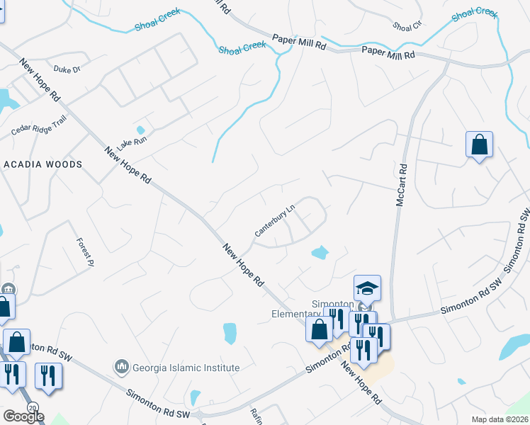 map of restaurants, bars, coffee shops, grocery stores, and more near 210 Canterbury Lane in Lawrenceville