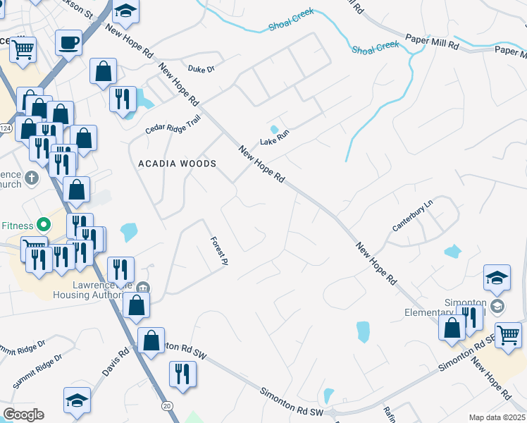 map of restaurants, bars, coffee shops, grocery stores, and more near 455 Saddle Bow Drive in Lawrenceville