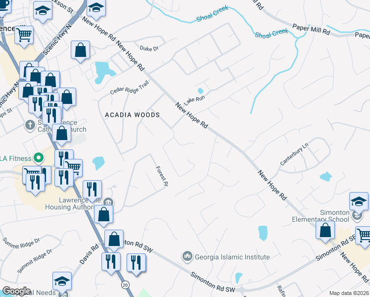 map of restaurants, bars, coffee shops, grocery stores, and more near 455 Saddle Bow Drive in Lawrenceville