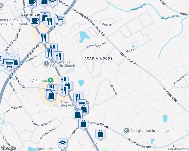 map of restaurants, bars, coffee shops, grocery stores, and more near 147 Floyd Street in Lawrenceville