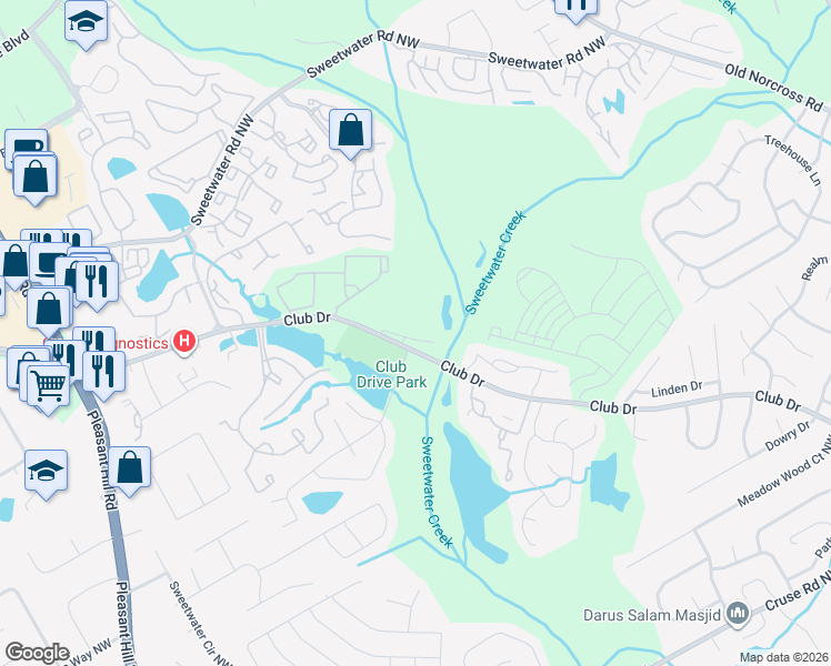 map of restaurants, bars, coffee shops, grocery stores, and more near 3259 Tennington Place in Lawrenceville