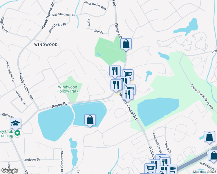 map of restaurants, bars, coffee shops, grocery stores, and more near 3015 Four Oaks Drive in Doraville