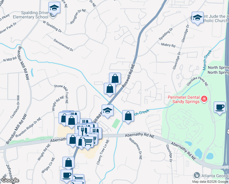 map of restaurants, bars, coffee shops, grocery stores, and more near 6851 Georgia 9 in Sandy Springs