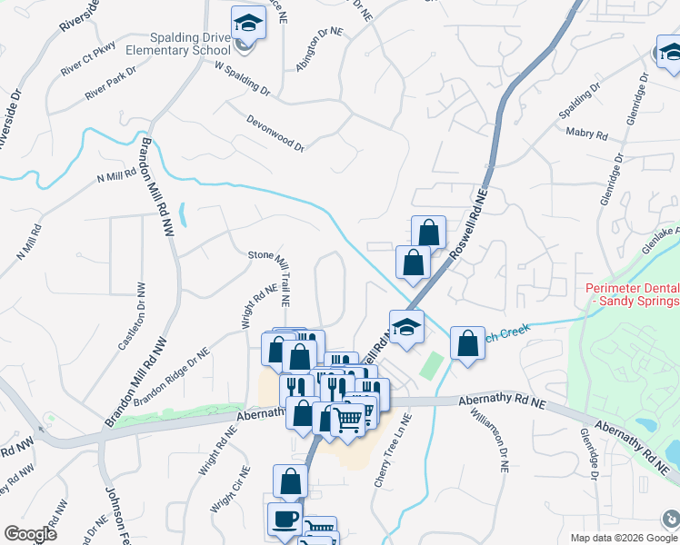 map of restaurants, bars, coffee shops, grocery stores, and more near 310 Sunny Brook Lane Northeast in Sandy Springs