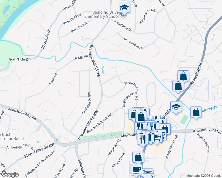 map of restaurants, bars, coffee shops, grocery stores, and more near 970 Lost Forest Drive Northwest in Atlanta