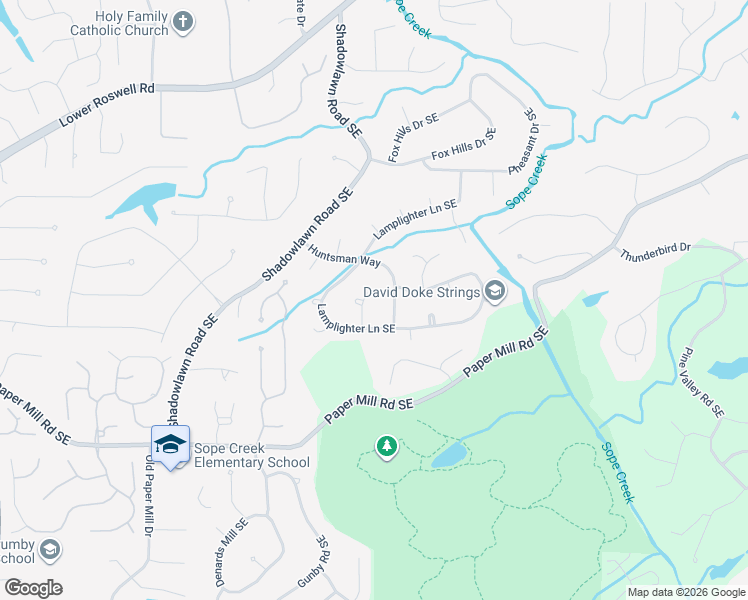 map of restaurants, bars, coffee shops, grocery stores, and more near 410 Huntsman Court Southeast in Marietta