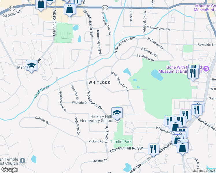 map of restaurants, bars, coffee shops, grocery stores, and more near 384 Chinquapin Drive in Marietta