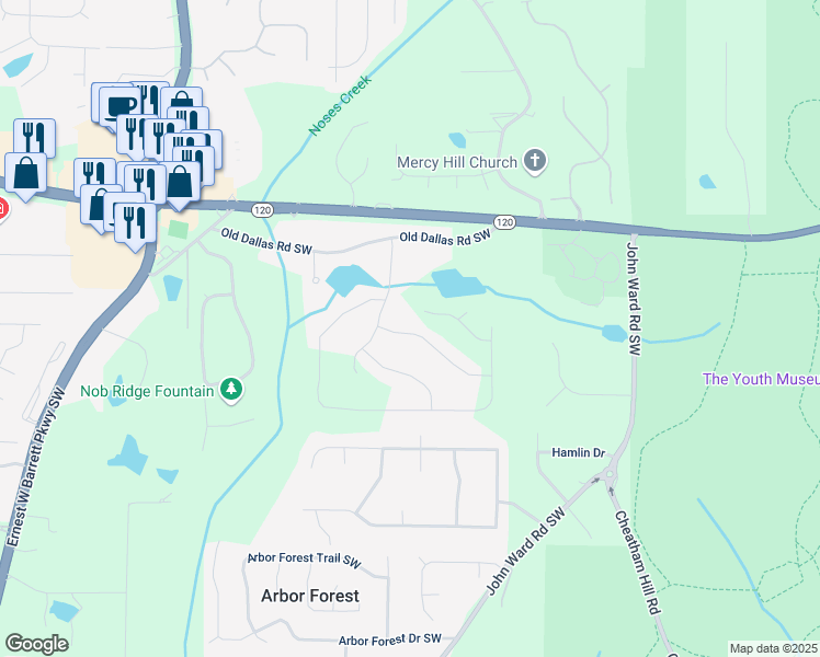 map of restaurants, bars, coffee shops, grocery stores, and more near 2236 Sage Mountain Court in Marietta