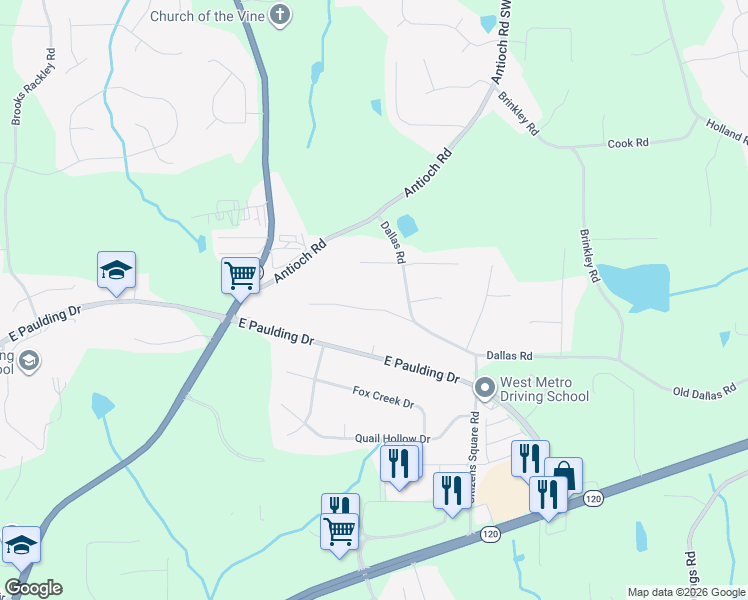 map of restaurants, bars, coffee shops, grocery stores, and more near 102 Tibbitts Drive in Dallas