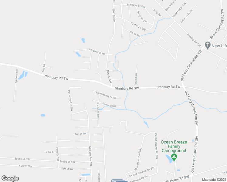 map of restaurants, bars, coffee shops, grocery stores, and more near 1035 Stanbury Road Southwest in Brunswick County