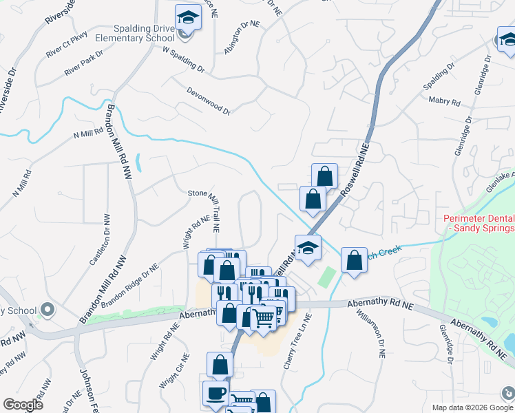 map of restaurants, bars, coffee shops, grocery stores, and more near 310 Sunny Brook Lane Northeast in Sandy Springs