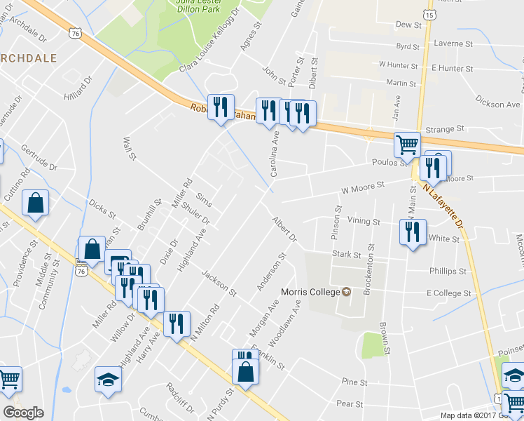 map of restaurants, bars, coffee shops, grocery stores, and more near 159 Carolina Avenue in Sumter