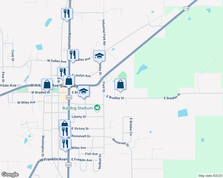 map of restaurants, bars, coffee shops, grocery stores, and more near 509 Braydn Lane in Star City