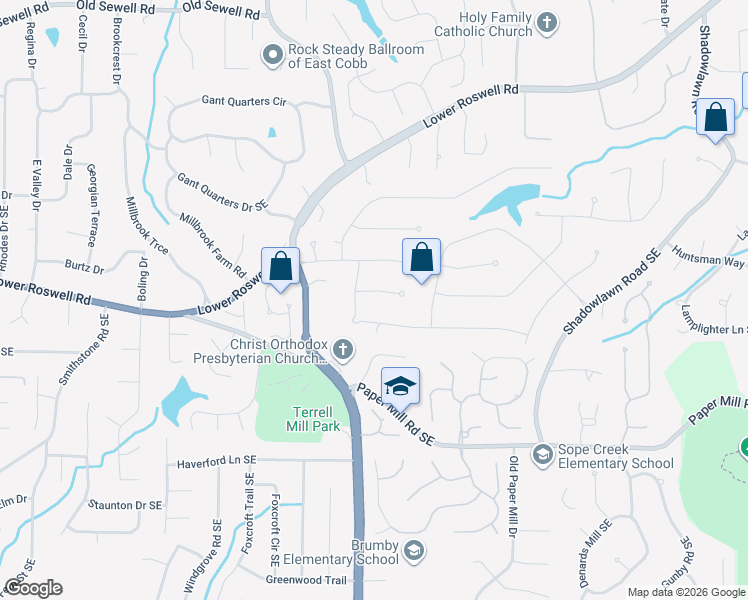 map of restaurants, bars, coffee shops, grocery stores, and more near 3166 Hunterdon Court in Marietta