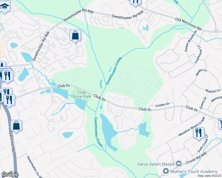 map of restaurants, bars, coffee shops, grocery stores, and more near 4285 Holland Grove Road in Lawrenceville