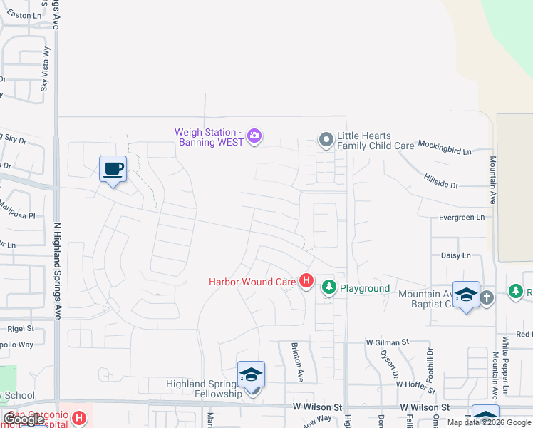 map of restaurants, bars, coffee shops, grocery stores, and more near 5138 Eureka Avenue in Banning