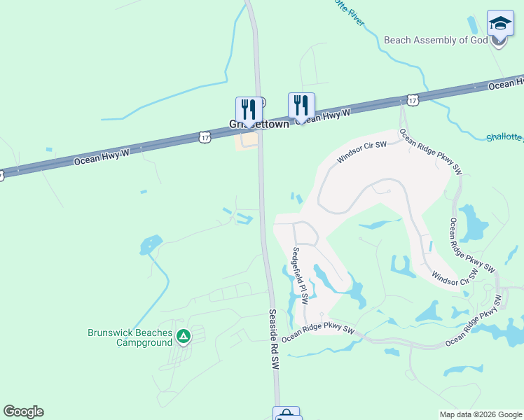 map of restaurants, bars, coffee shops, grocery stores, and more near 7163 Farm Loop Path Southwest in Sunset Beach